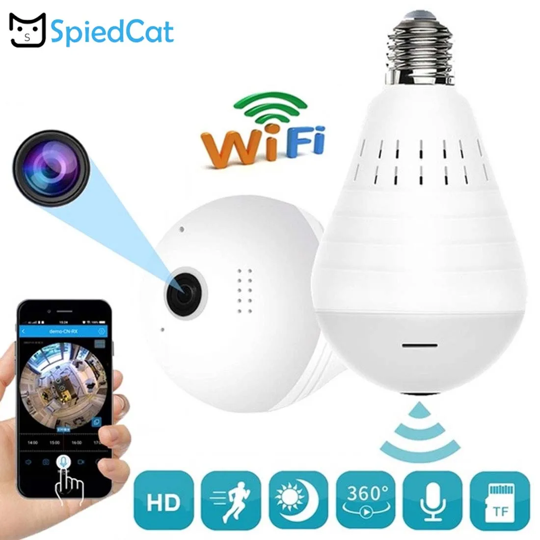 360 градусов рыбий глаз панорамный HD Wifi лампа Беспроводная IP P2P домашняя охранная