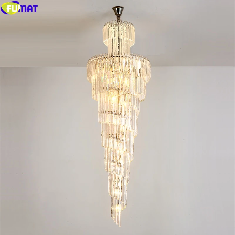 安い FUMAT クリスタル K9 列ペンダントランプヴィラ階段リビングルームライトスパイラル裁判所ヨーロッパスタイルライトシャンデリア器具