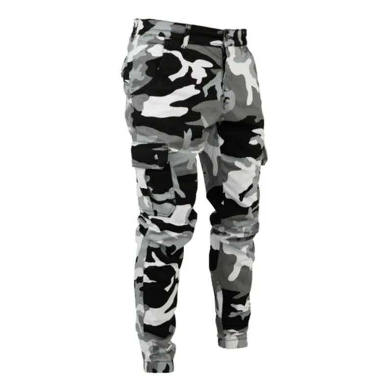 Men Spring Autumn Large Size S-3XL Waist Camouflage Multi Pocket Tight Fashion Small Feet Work Jeans
