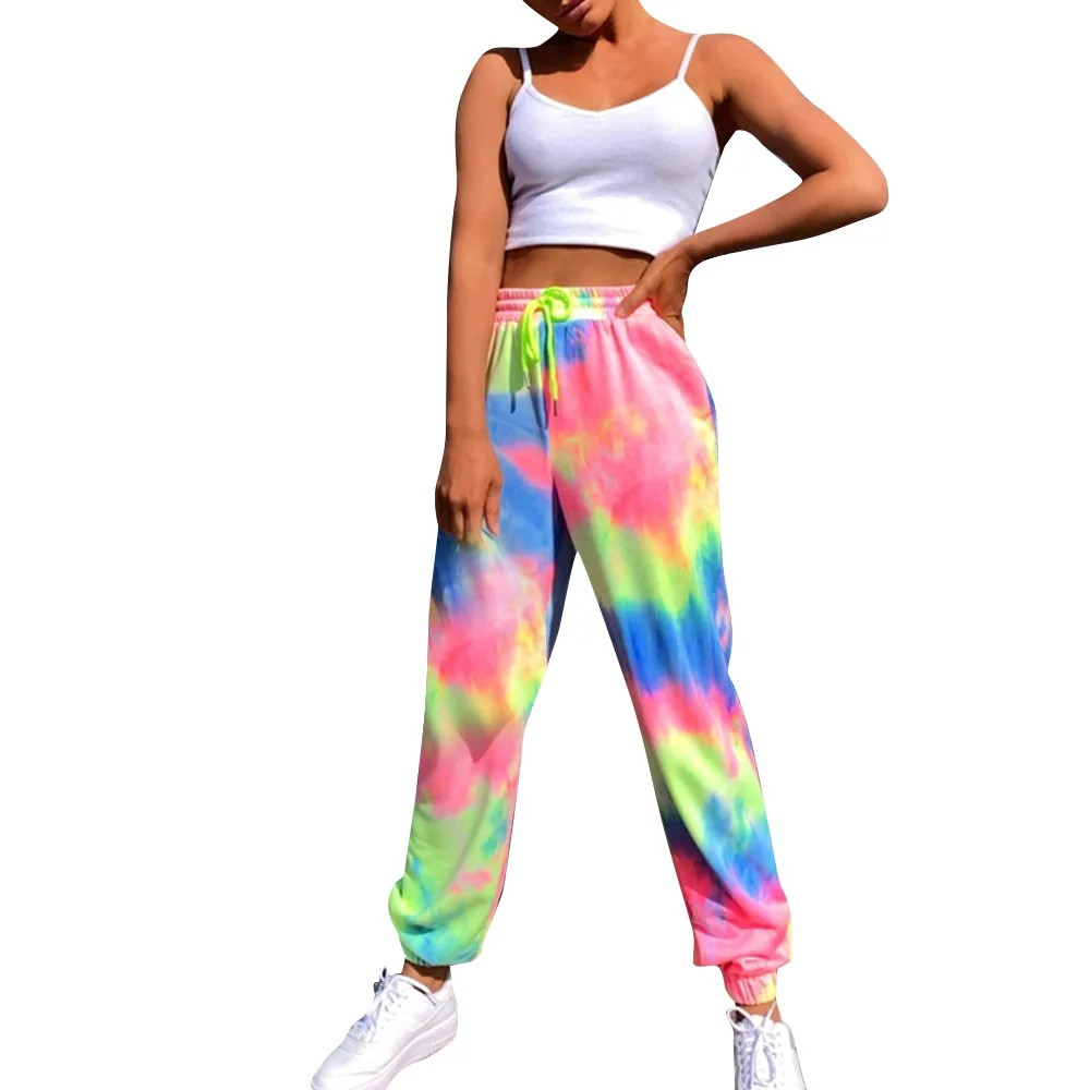 

hot style summer 2020 Comfortable outdoor sports pants with elastic tie-dye printed slacks