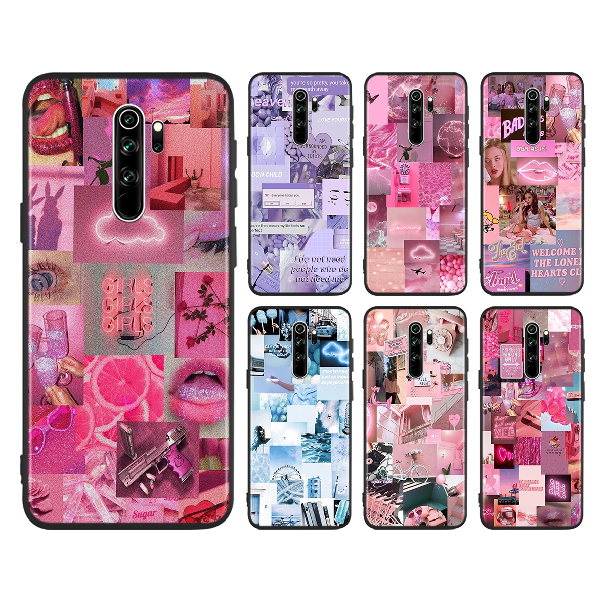 

Phone Case For Xiaomi Redmi K40 Gaming K30i K30T K30S K30 Ultra K20 10X Pro 5G Pink mood Black Soft TPU Cover
