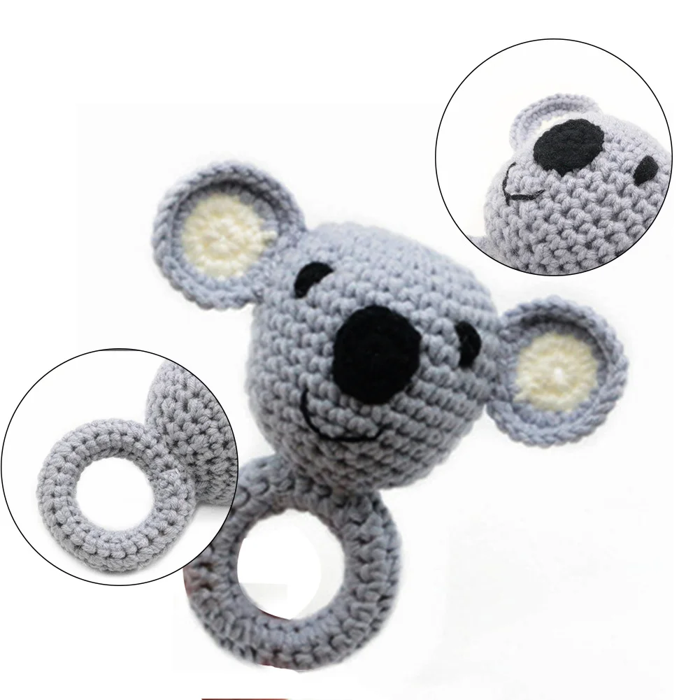 

Nursery Non Toxic Safe Wooden Circle Toys Gifts Baby Use Crochet Cute Knitting Wool Animal Design Teether Inbuilt Bell