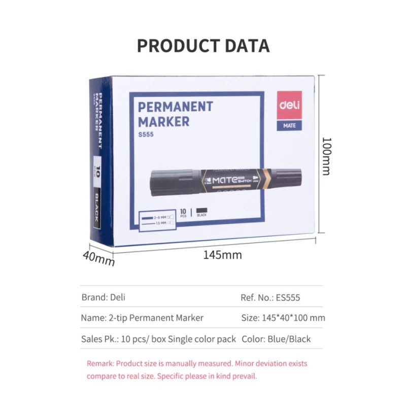 

Deli Marker Pen Large double-headed marker pen 10pcs/box Large capacity ink storage can be used for a long time