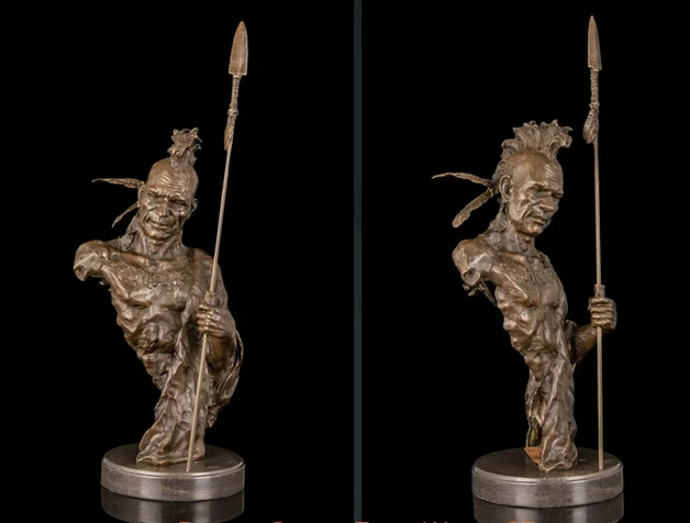 007003 скульптура в стиле АР-деко индийский солдат воин держать копье главный Бюст