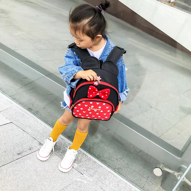 Genuine Disney Mickey Mouse School Bag for Girls Boys Cartoon Anime Minnie Bow Modeling Kindergarten Backpack Kids Cute Backpack