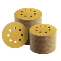 100 pcs 5 inch 8 hole hook and loop sanding discs 60 320 5 assorted grits gold sandpaper for woodworking or automotive