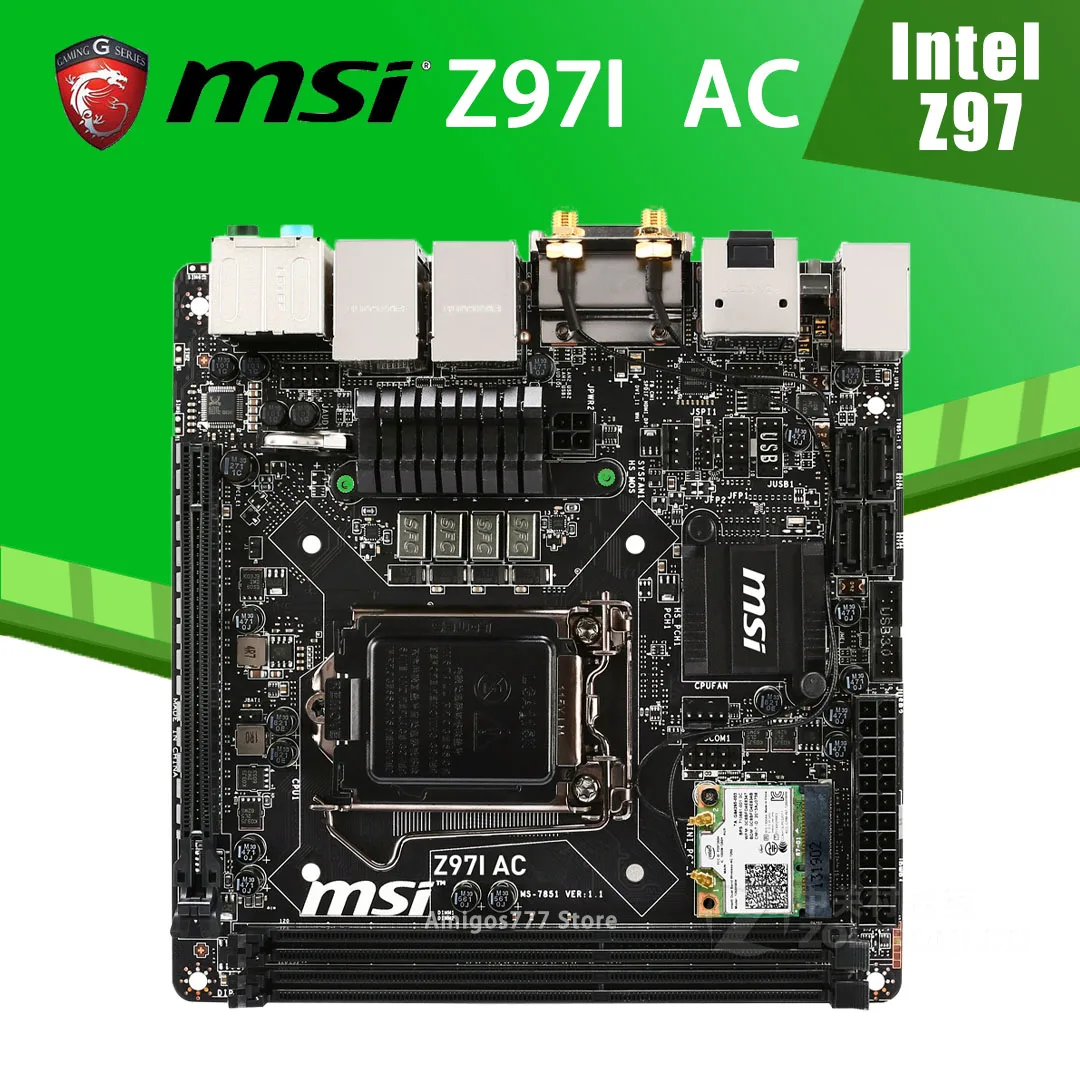Online LGA 1150 MSI Z97I AC Motherboard Core I7/i5/i3 DDR3 16GB 1066MHz DVI HDMI-kompatibel Desktop Z97 Placa-Mãe Mini-ITX Verwendet