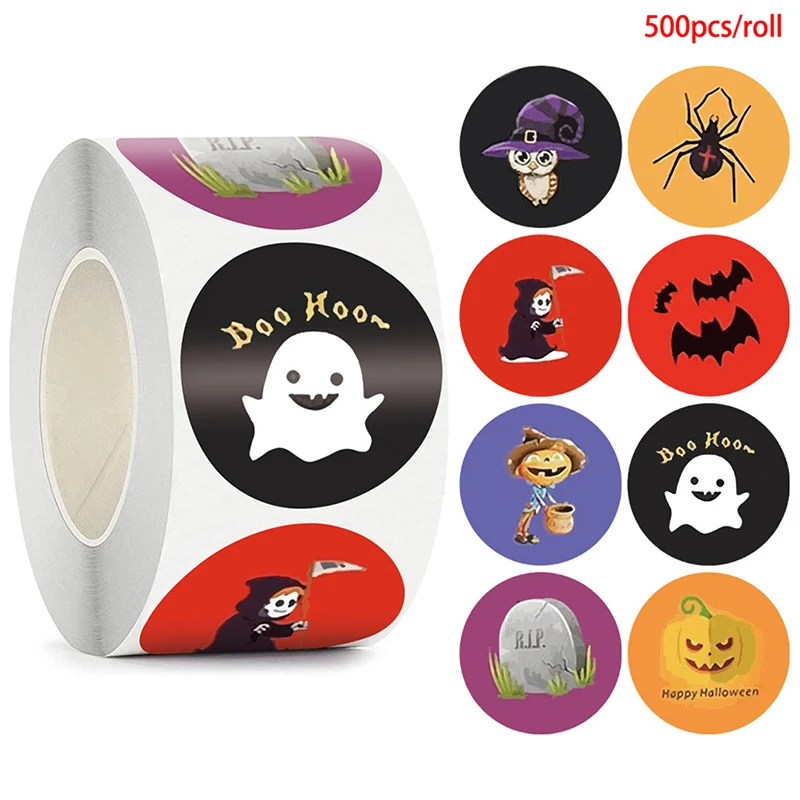 500pcs Halloween Spider Round Stickers Envelope Sealing Labels Candy Bag Sticker
