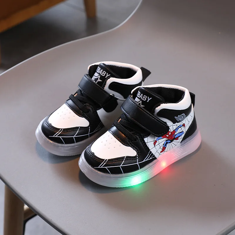 Disney Spiderman Kids Glowing Sneakers kids shoes boys girls Luminous Lighted Cartoon Boys LED Children Shoes | Детская одежда и