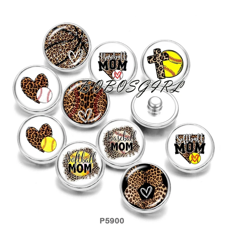 

Leopard Softball MOM 12mm18mm 20mm Snap button jewelry DIY Bracelet Round photo glass cabochons P5900