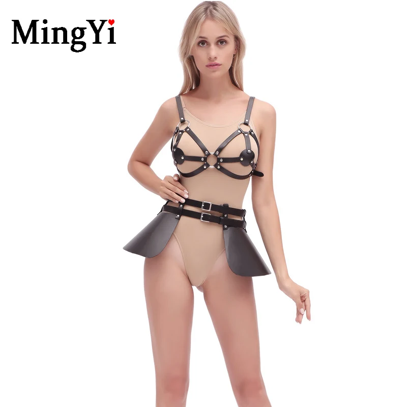 БДСМ кожаная клетка портупея бюстгальтер топ комплект для женщин панк