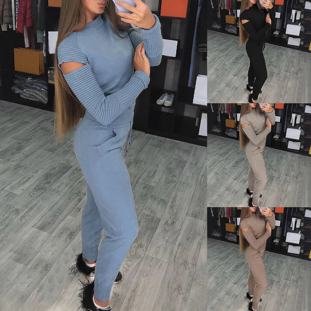 HEFLASHOR комплект из двух предметов Осенний вязаный женский спортивный костюм