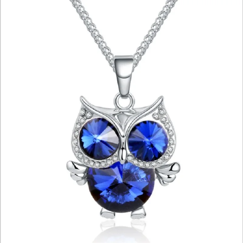 Высокое качество 4 цвета милое Австрийское Хрустальное колье сова кулон длинный