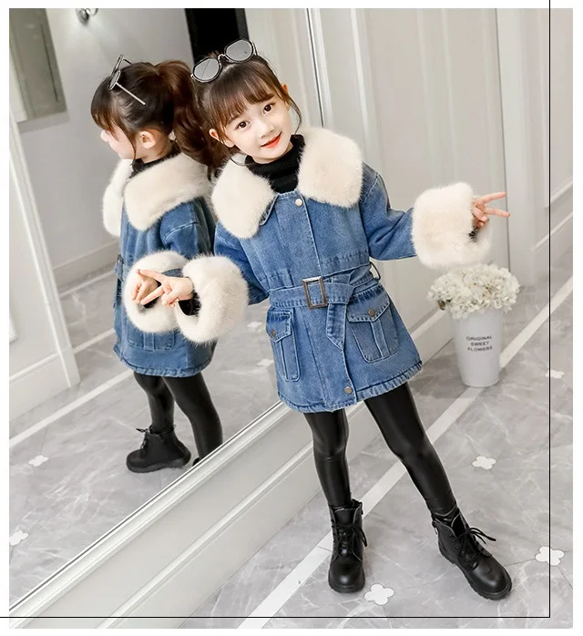 Новая Плотная джинсовая куртка для маленьких девочек 5 10 лет зимняя детская супер