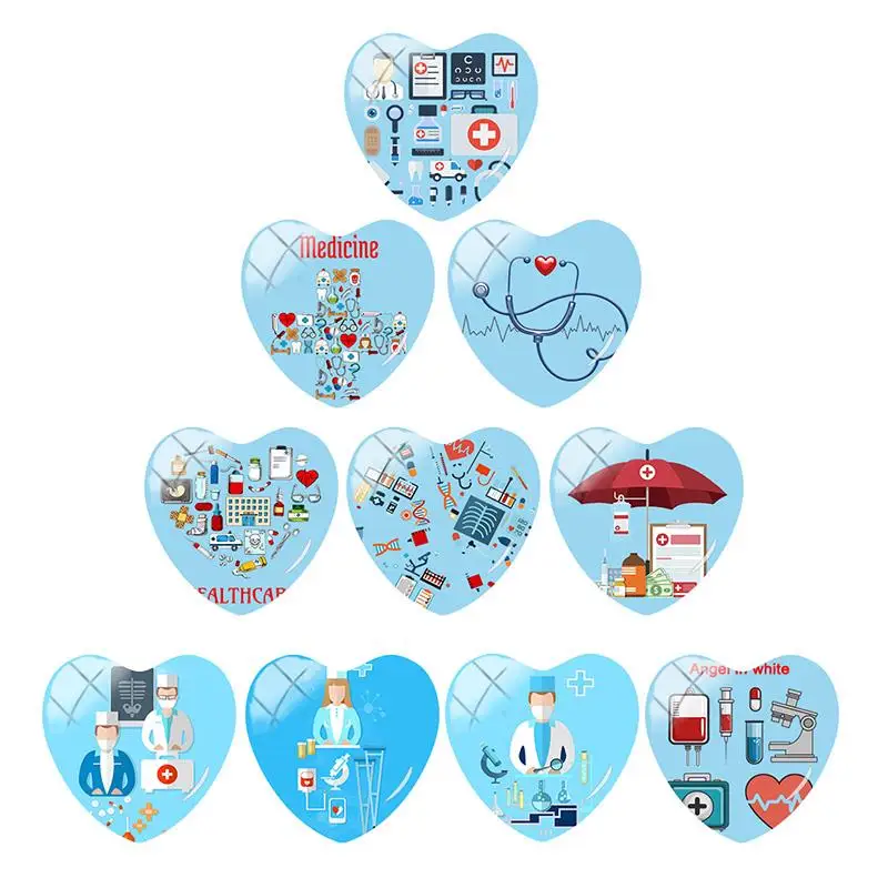 

TAFREE creative nurse medical syringe stethoscope image Heart shaped Art Photo 25mm Glass Cabochon Dome Flat Back Jewelry MD242