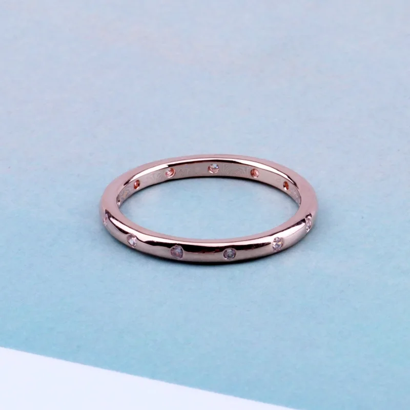 

Lorena Free Shipping Real 925 Sterling Silver Rose Gold Drop Stackable With Crystal Ring For Women Wedding Party Gift Jewelry