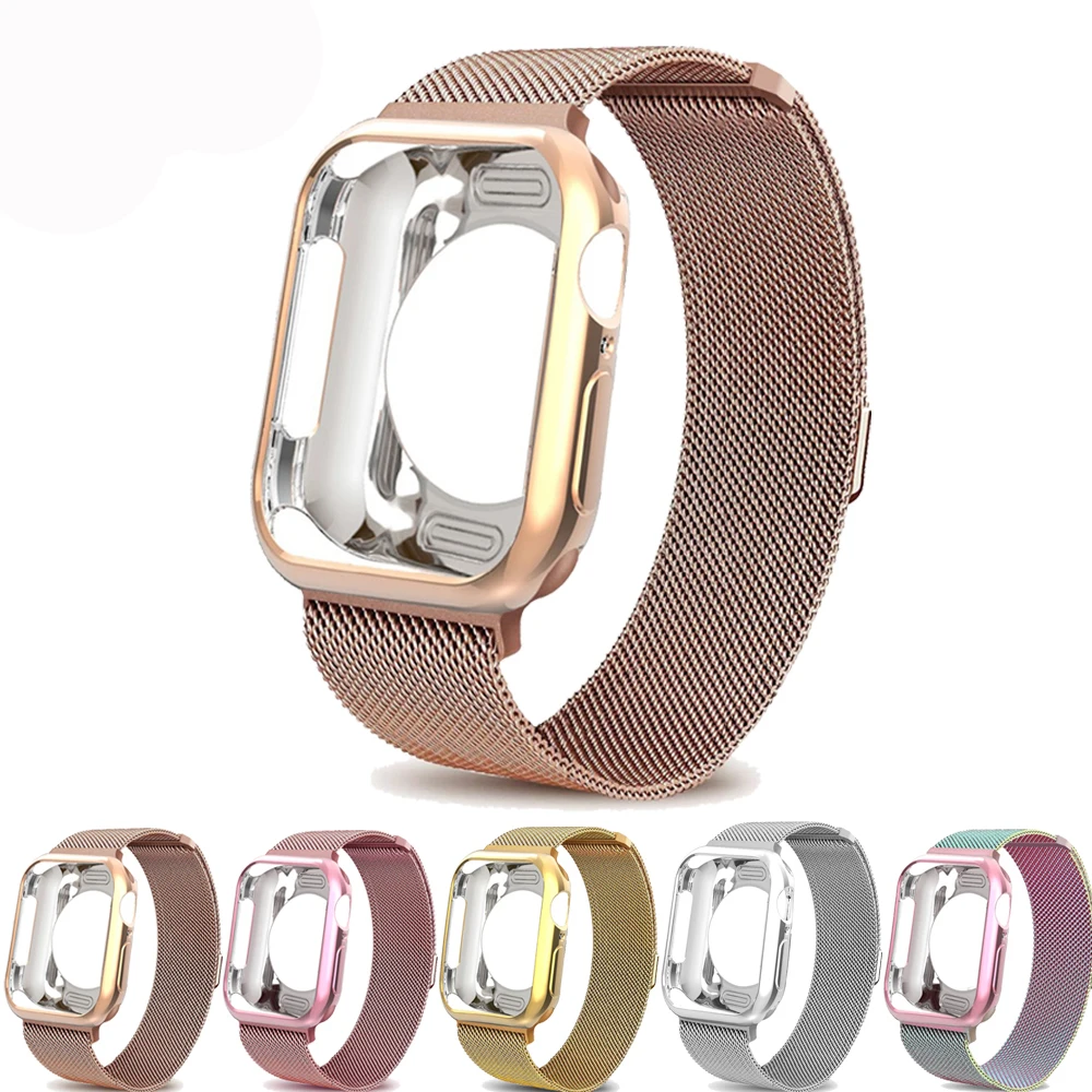 Миланский ремешок-петля для Apple Watch 5, 4, 44 мм, 40 мм, iwatch, ремешок 42 мм, 38 мм, браслет из нержавеющей стали+ чехол для Apple Watch 4, 3, 21