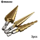 3 шт. ступенчатое сверло из быстрорежущей стали с титановым покрытием Ступенчатое Коническое металлическое сверло 3-12 4-12 4-20 мм металлическое шестигранное Коническое сверло электроинструменты