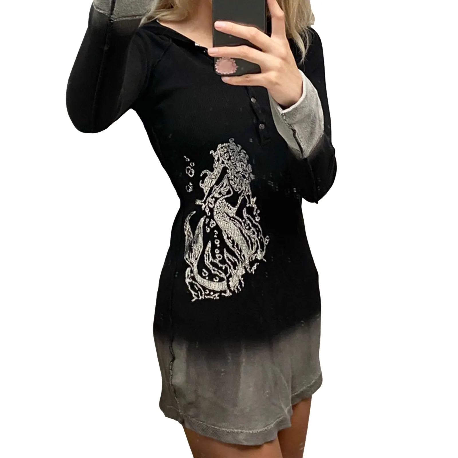 

Женское платье с капюшоном, V-образным вырезом и длинным рукавом