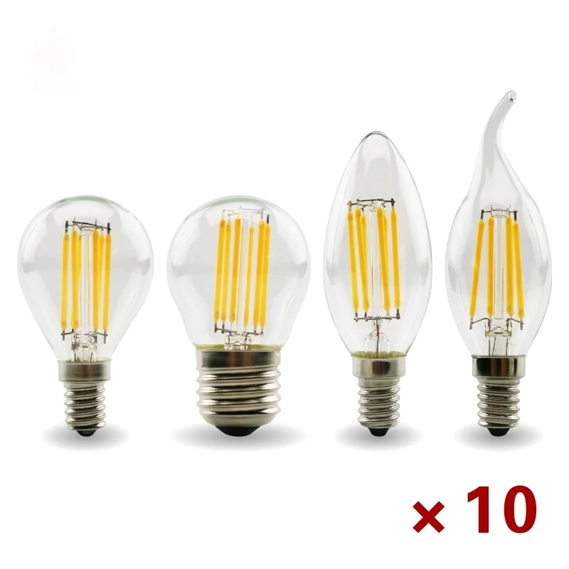 

10pcs/lot E27 E14 Retro Edison LED Filament Bulb Lamp 110V 220V Light Bulb C35 G45 Glass Bulb Vintage Chandeliers Candle Light