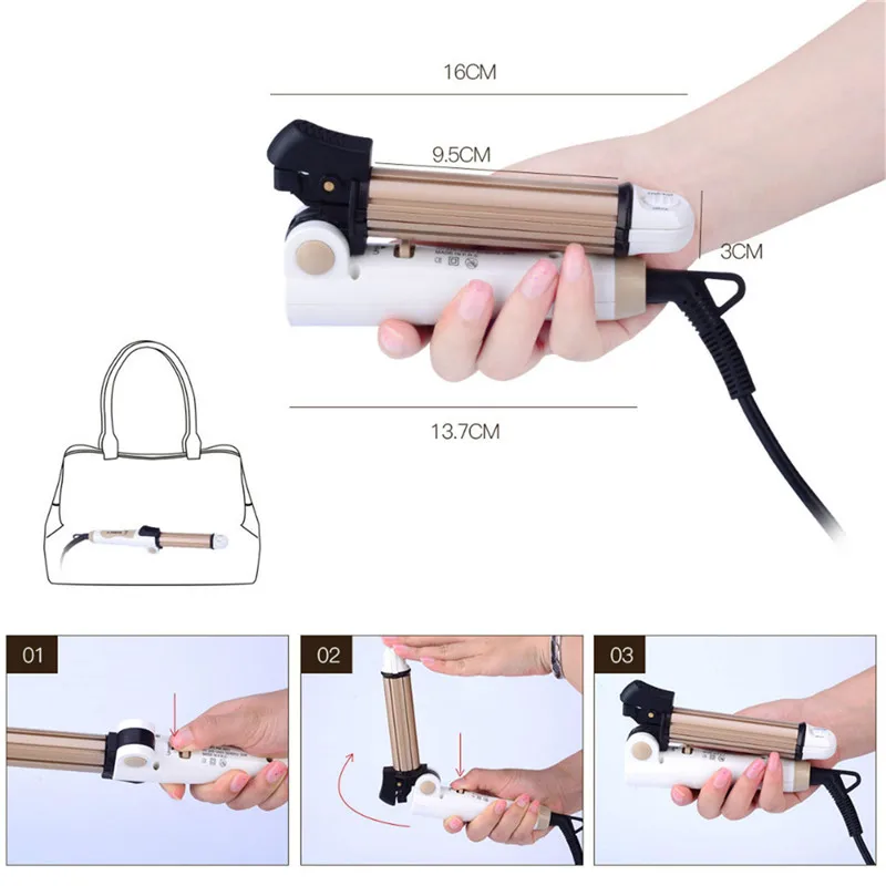 3 в 1 Профессиональный Керамика волос щипцы для завивки электрические цифровой