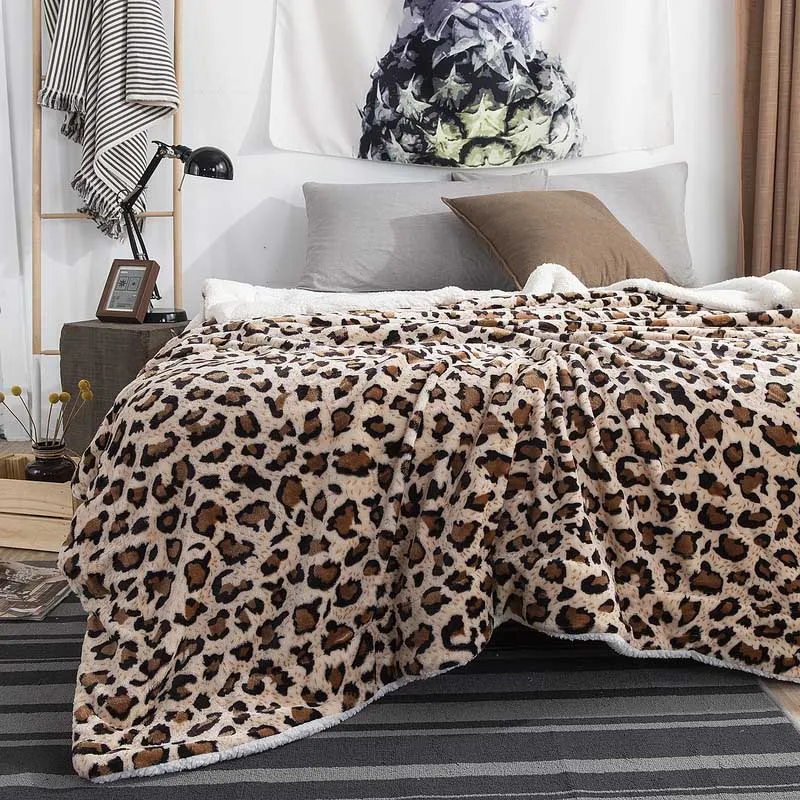 Leopard Животное кожа Леопард Зебра искусственная плюшевая накладка одеяло s зимнее фланелевое одеяло для двойной кровати мягкое теплое покрывало путешествия плед - Цвет: Leopard