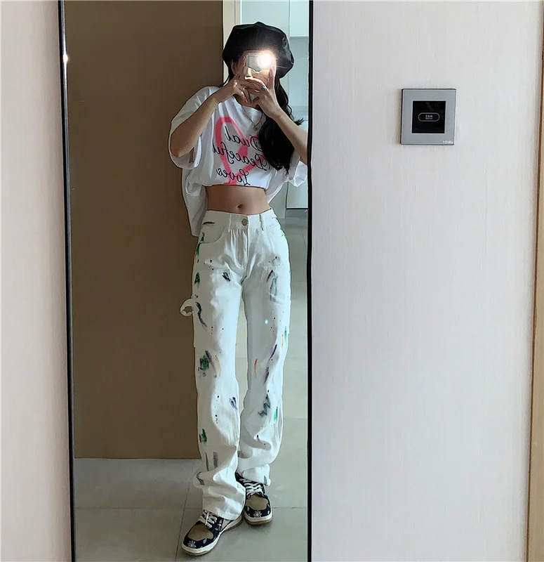 Белый брызговик в Корейском стиле-джинсы Ink Rac | Женская одежда