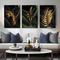 nordic modern gold and green leaves fashion style canvas painting posters prints wall art picture cuadros for living room decor