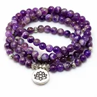 Натуральный фиолетовый кристалл чакры 108 Будда Mala браслет или ожерелье, мала-йога, камень, браслет для женщин, ювелирные изделия лотоса