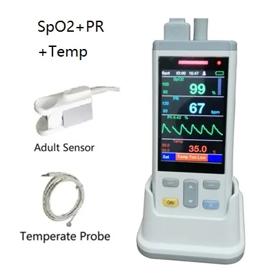 adult temp 3,5 TFT lcd 1 или 3 датчика для взрослых детей и новорожденных SpO2+ PR+ Temp ручной Пульсоксиметр монитор сердечного ритма CE - Цвет: adult temp