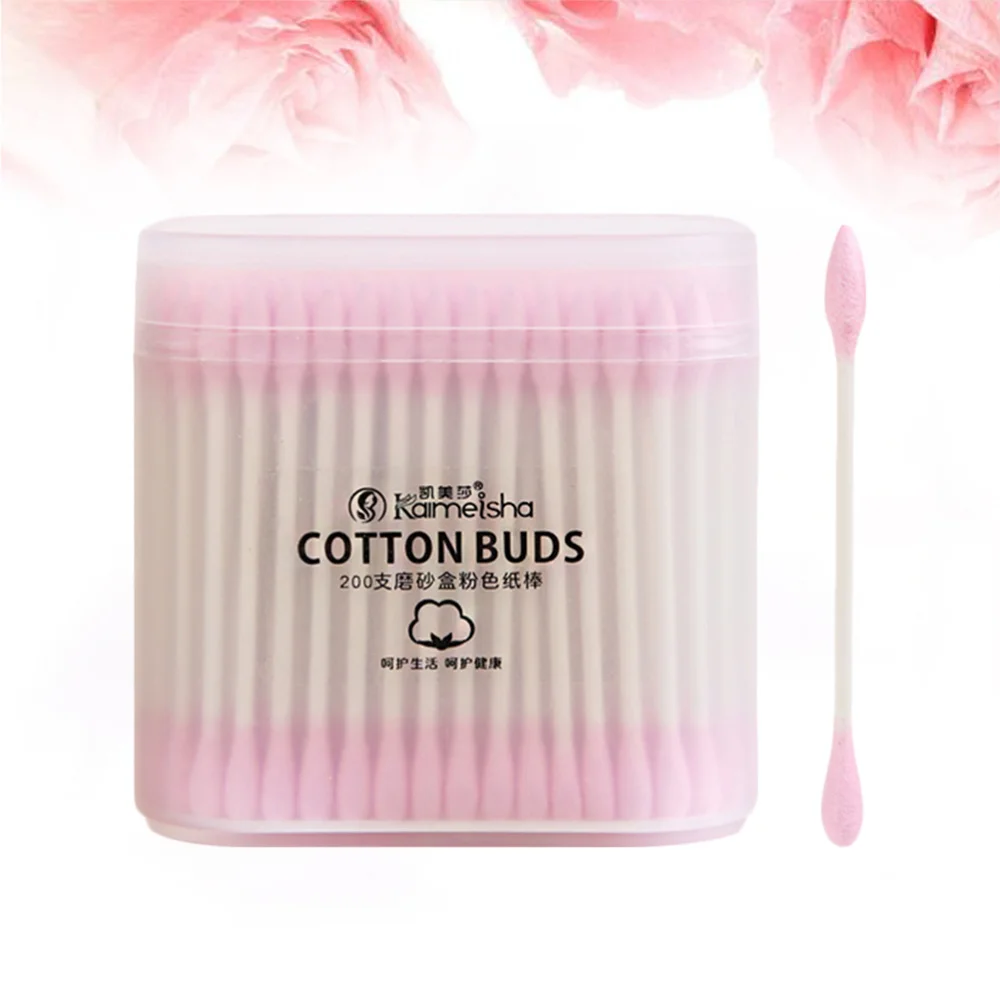 

200pcs Frosted Box-packed Makeup Cotton Buds Multipurpose Double-Head Swabs Cleaning Tool )