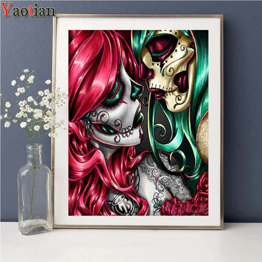 

5D Diamond painting Skull Woman Full Square Round drill Diamond Embroidery Cross stitch Halloween Gift Kits mosaic decor art
