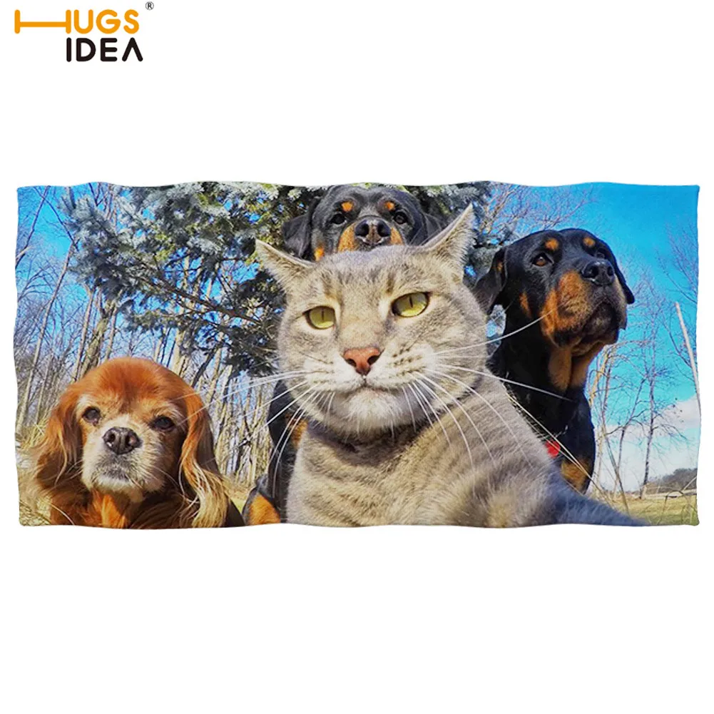Забавное пляжное полотенце с принтом кошек и немецких овчарок из микрофибры