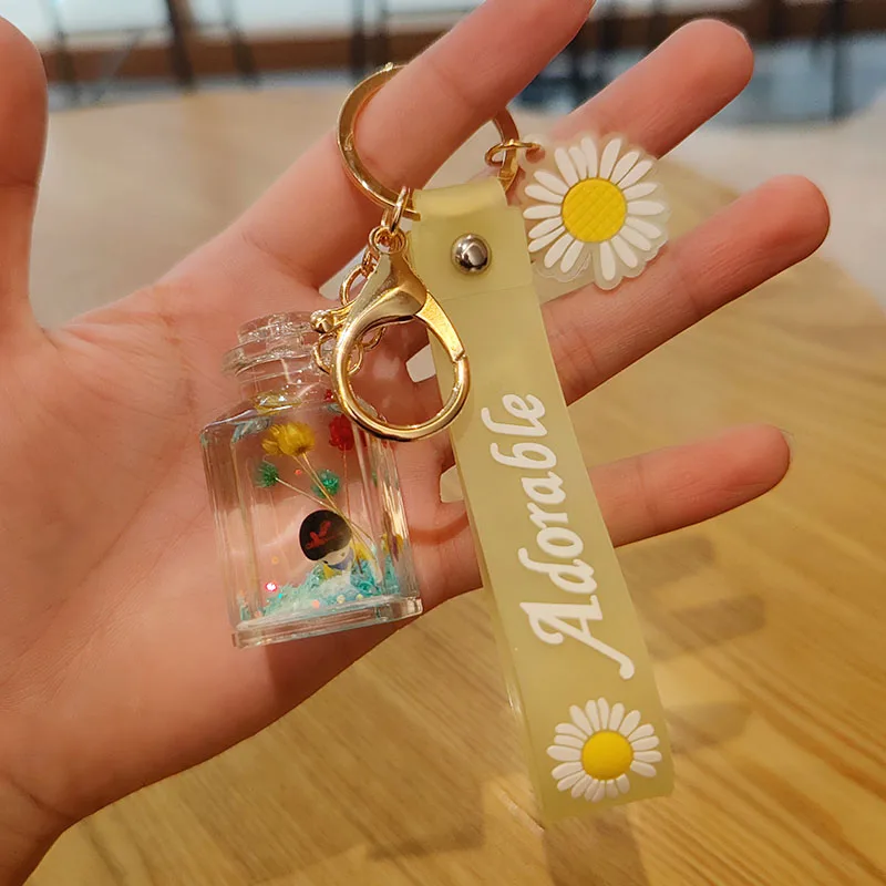 

Personality cartoon princess floating girl keychain pendant crystal quicksand dried flower bag ornaments girlfriend car chain