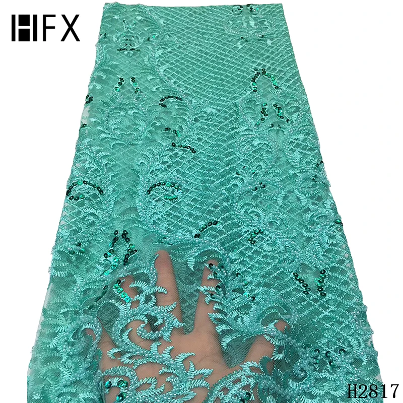 HFX 3d кружевная ткань розовый серый африканская французская кружевная ткань высокого качества Высококачественная ручная работа с бисером Свадебная, нигерийская, кружевная ткань F2126