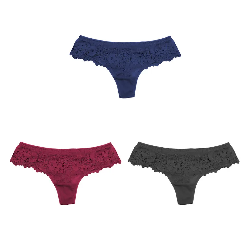 

Women thong 3Pcs European and American style low waist sexy lace hot T pants seamless T back boxer shorts ultra-thin breathable
