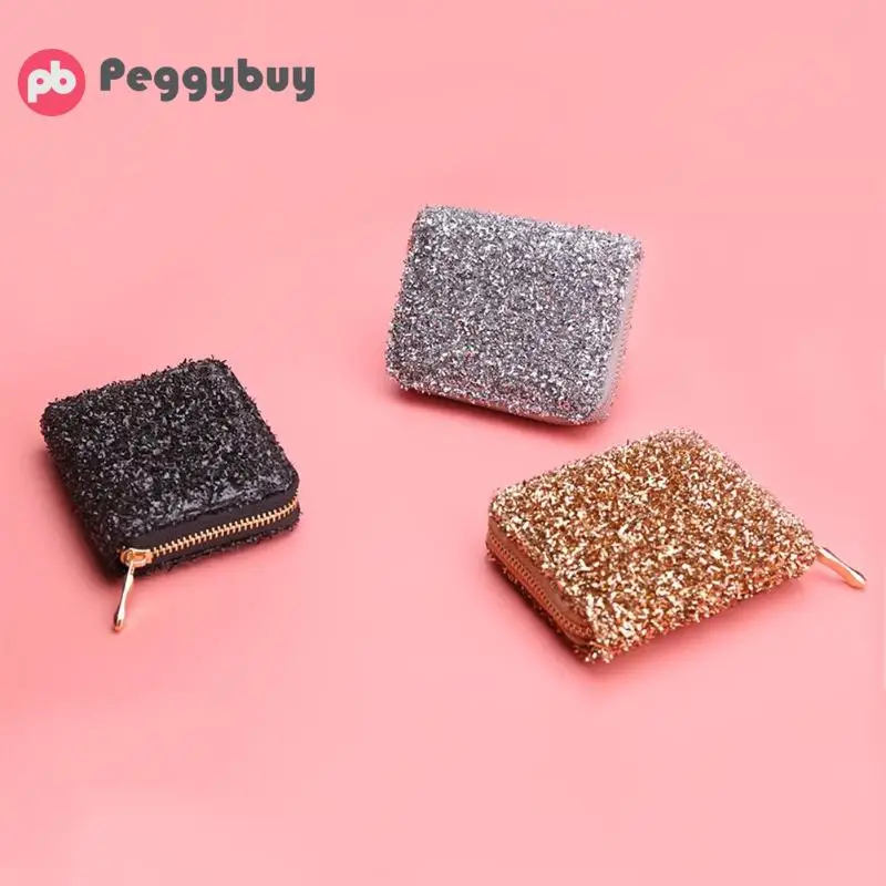 Женский короткий кошелек из ПУ кожи с блестками|Женские кошельки| |