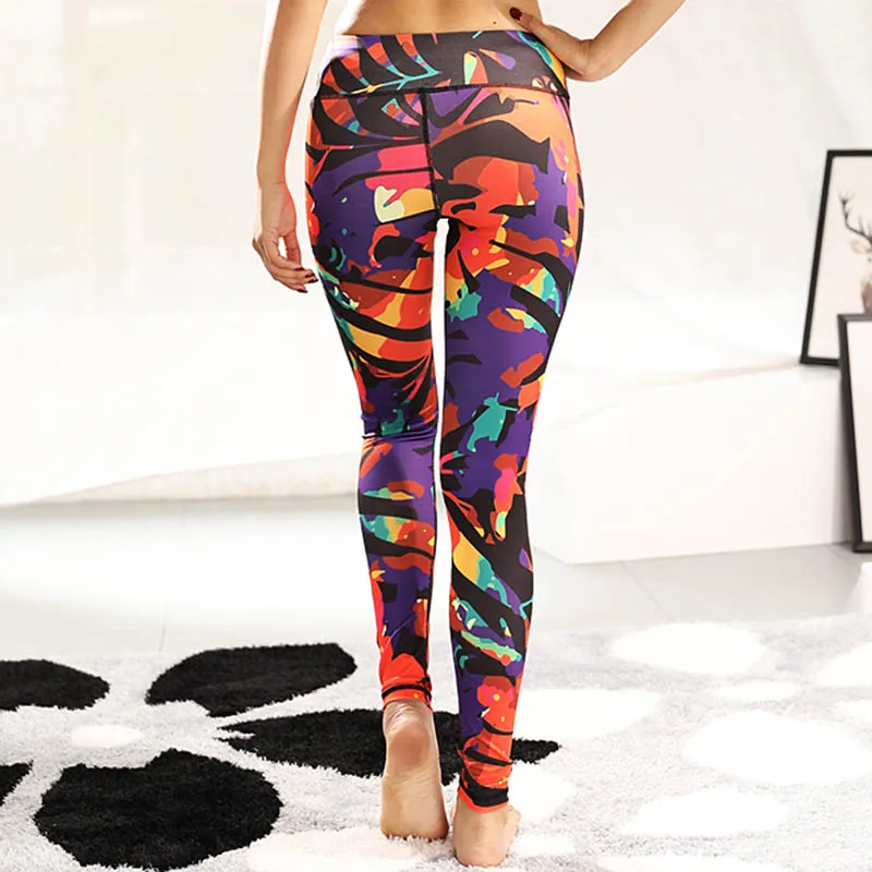 Women Printed Fitness Yoga Pants Running Sports Leggings Gym Clothing High Elasticity Female Slim High Waist With Small Pocket