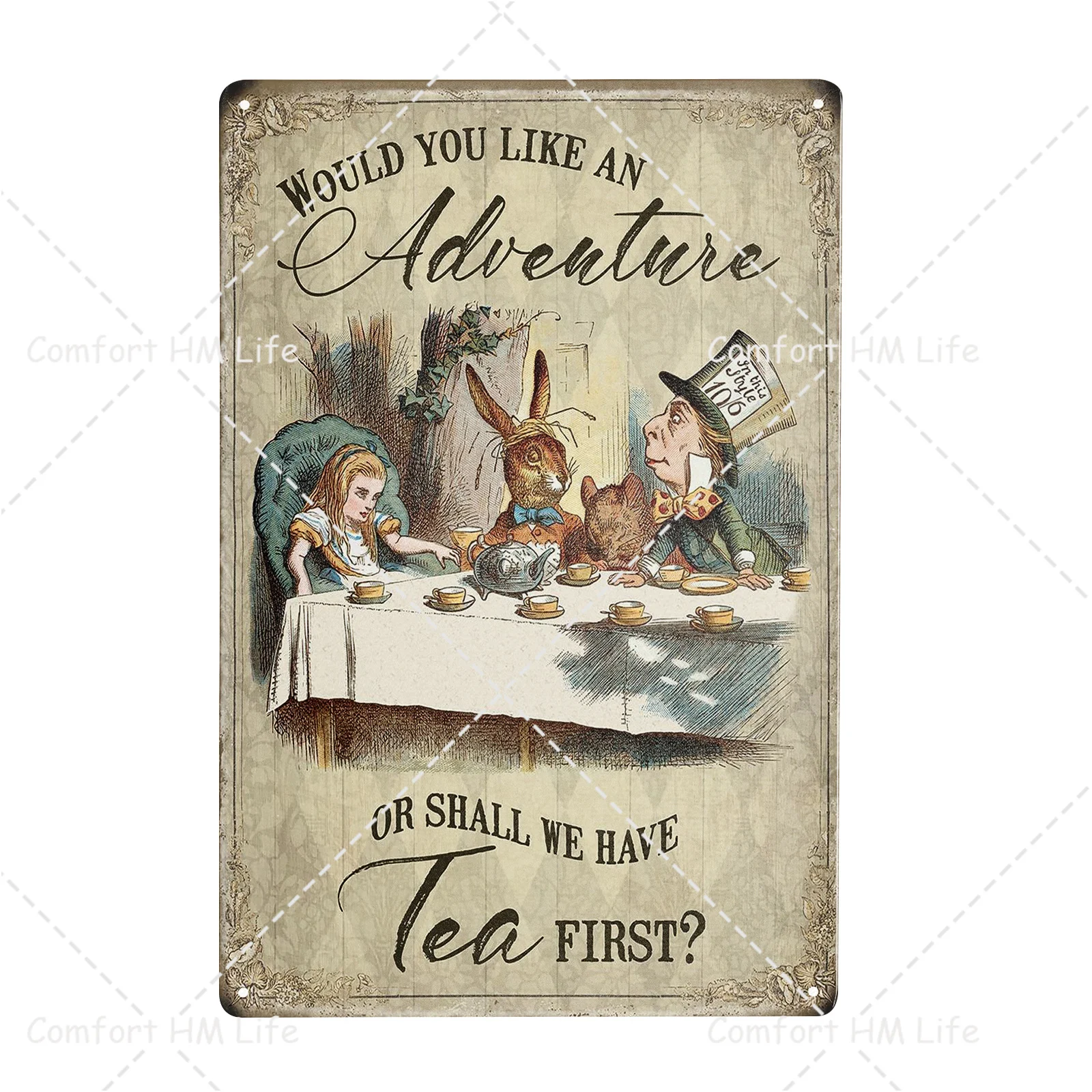 

Unique Plaques Poster for Bar Garage Man Cave Home Wall Decor Alice In Wonderland - Shall We Have Tea First Tin Sign 8 X 12 Inch