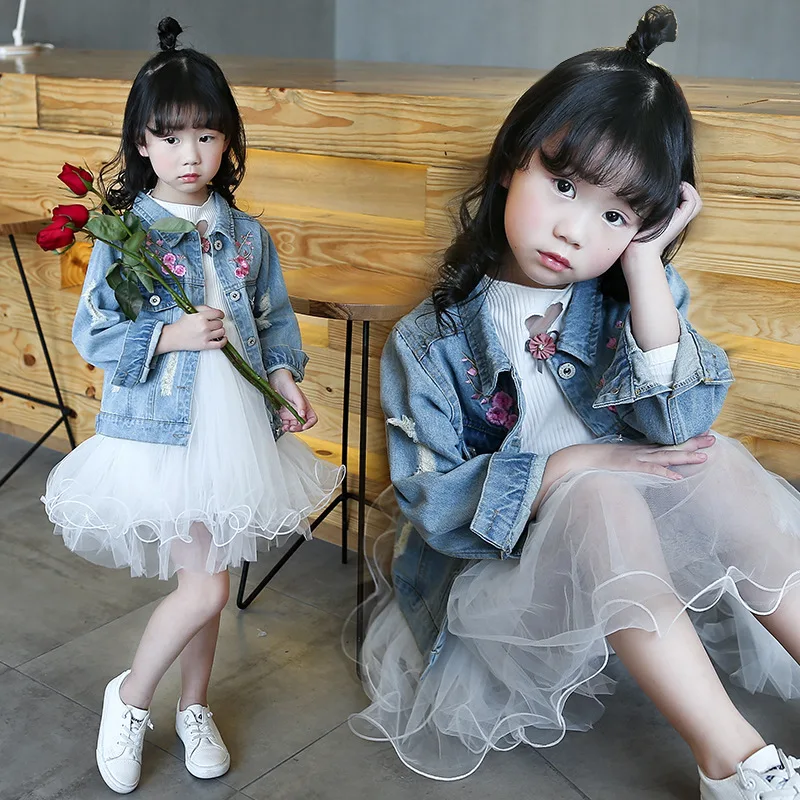 Новая Осенняя детская куртка джинсы с вышивкой цветущая слива персиковый цвет