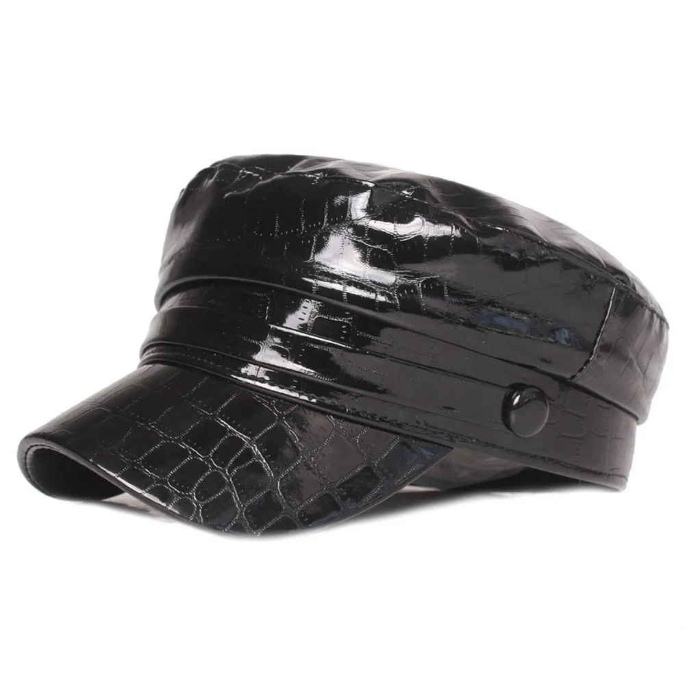

Female Newsboy Hats Women Winter Flat Cap PU Material Visor Adjustable Head Circumference Outdoor Fashion
