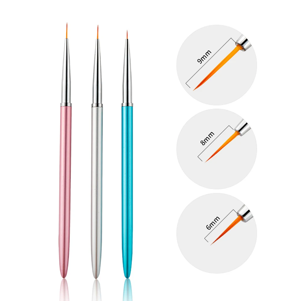 3pcs Acrylic Colorful Nail Liner Pen Professional Manicure Pedicure Brush Soft Nail Painting Pen DIY Nail Decoration Accessories