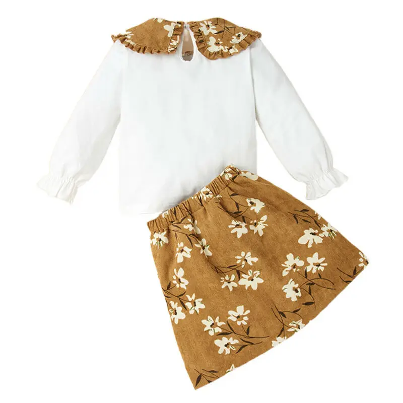 

2Pcs Newborn Baby Girls Clothes Sets Long Sleeve Ruffle Tops Floral Skirt Outfit