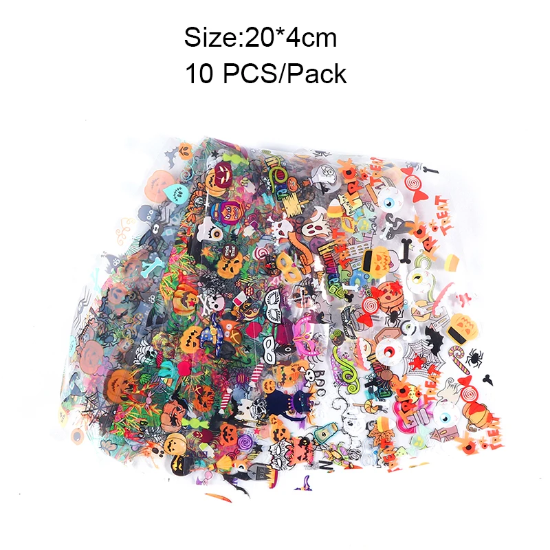 10 шт./упак. наклейки из фольги для ногтей серия Хэллоуин красочная Тыква