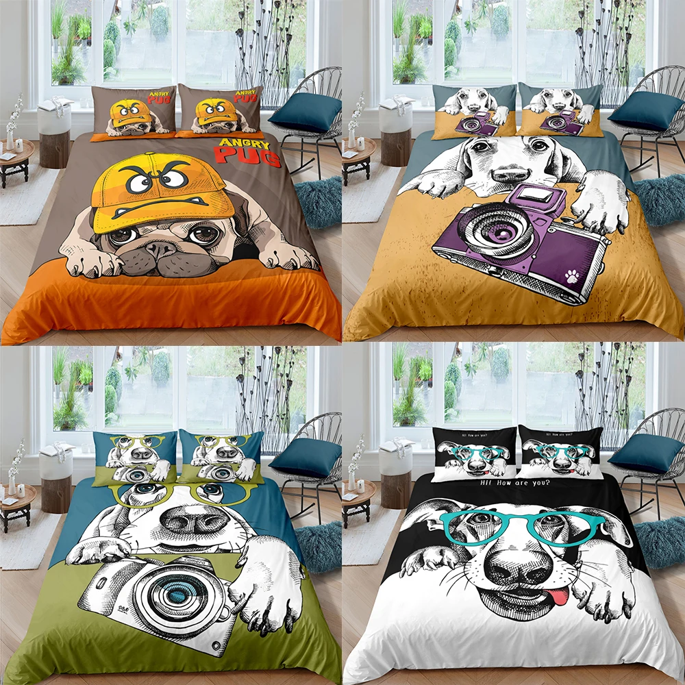

2/3 шт. щенок 3D Постельное белье Камера пододеяльник наволочка унисекс, стеганое одеяло, размеры: комплект для обычной двухстальной домашний ...