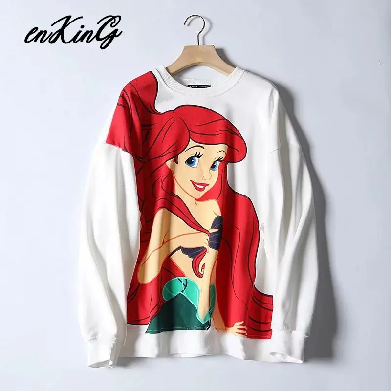 Black Pink Cartoon Lion King Print Women Hoodie Long Sleeve O Neck Ladies Za Sweatshirt Casual Womens Hoodies Pullover - Цвет: MERMAID