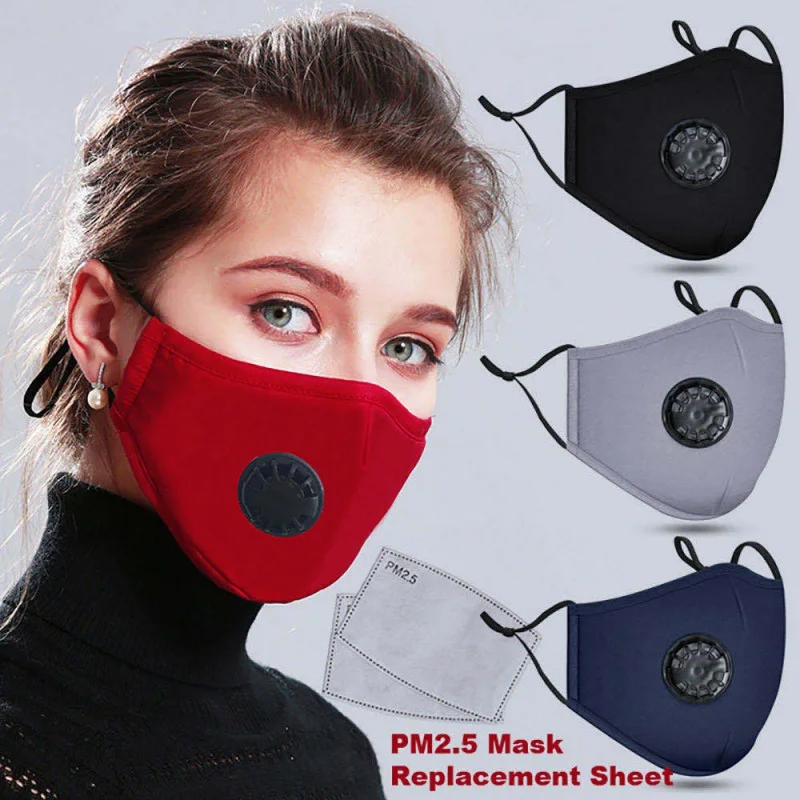 

20 PCS Filter Fashion Mask Anti Pollution PM2.5 Mouth Respirator Washable Reusable Dust Masks Cotton Unisex Mouth Muffle Black