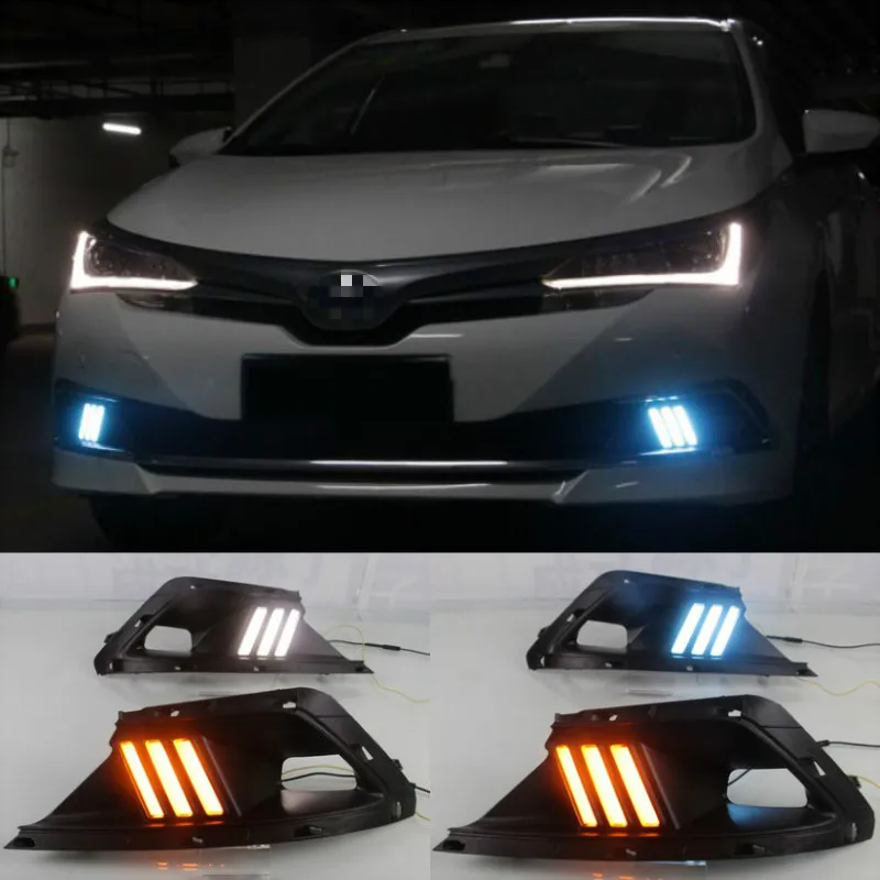 

Противотуманные фары для Toyota Corolla 2016 2017 2018 DC 12 В ABS DRL с желтыми указателями поворота Автомобильные светодиодные дневные ходовые огни