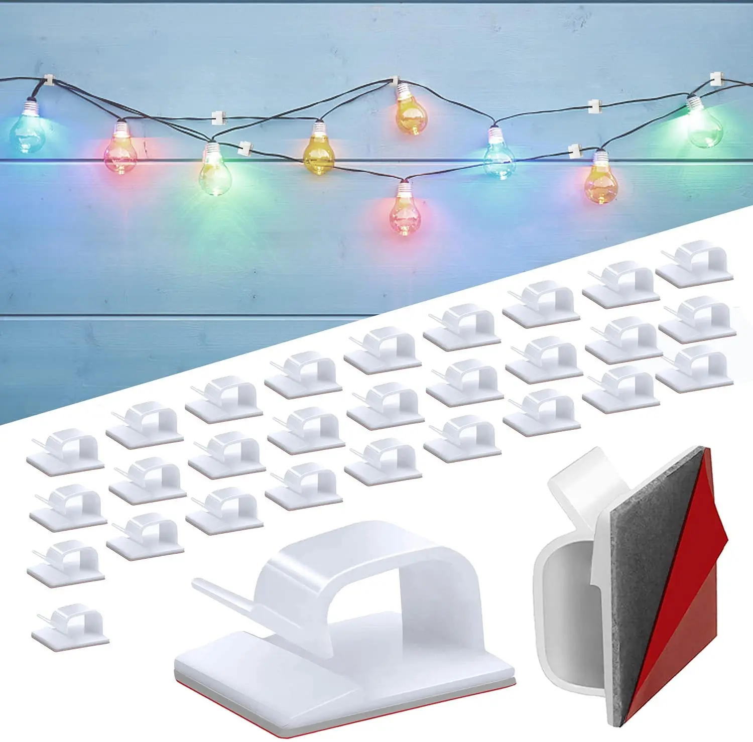 

Outdoor Light Clips, [upgrade Adhesive] 30pcs Heavy Duty Large Hooks For Outdoor String Lights.