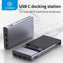 Hagibis USB C HUB with Hard Drive Enclosure 2.5 SATA to USB 3.0 Type C Adapter for External SSD Disk HDD case